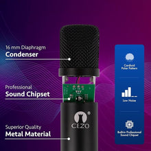 Load image into Gallery viewer, Cezo BM 800 Condenser Microphone Kit Set with V8 Sound Card, Boom Arm Stand, Pop Shield Recording Studio Equipment Full Set with 3.5mm Mic for Smartphones Live Streaming Youtubers - Black