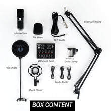 Load image into Gallery viewer, Cezo BM 800 Condenser Microphone Kit Set with V8 Sound Card, Boom Arm Stand, Pop Shield Recording Studio Equipment Full Set with 3.5mm Mic for Smartphones Live Streaming Youtubers - Black
