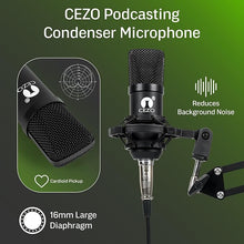 Load image into Gallery viewer, Cezo BM 800 Condenser Microphone Kit Set with V8 Sound Card, Boom Arm Stand, Pop Shield Recording Studio Equipment Full Set with 3.5mm Mic for Smartphones Live Streaming Youtubers - Black