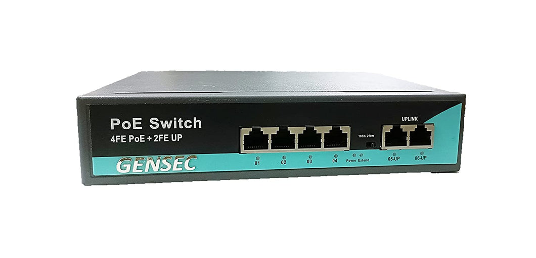 4 Port PoE Switch with 2 Port Uplink, PoE Switch for Hikvision, CP Plus, Dahua, Uniview IP Cameras NVRs