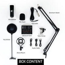 Load image into Gallery viewer, Cezo BM 800 Condenser Microphone Kit Set with V8 Sound Card, Boom Arm Stand, Pop Shield Recording Studio Equipment Full Set with 3.5mm Mic for Smartphones Live Streaming Youtubers - Black
