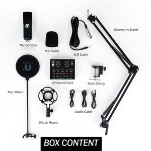 Cezo BM 800 Condenser Microphone Kit Set with V8 Sound Card, Boom Arm Stand, Pop Shield Recording Studio Equipment Full Set with 3.5mm Mic for Smartphones Live Streaming Youtubers - Black