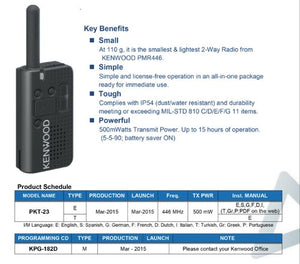 KENWOOD PKT 23 ALL INDIA LICENCE FREE WALKIE-TALKIE-NPC Wireless