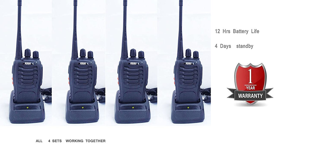 Walkie-Talkie-4 Way HTRF R880 Business Walkie Talkie-Long Range with Hands-free Mic-15 Hrs Battery Backup-Aero