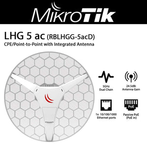 Wireless Broadband Wifi Link-LHG 5 ac RBLHGG-5acD Ligh Head Grid 5 GHz 24.5 dBi Grid-Mikrotik